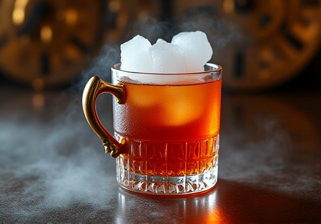 Dampfender Cocktail in einem kupferfarbenen Becher